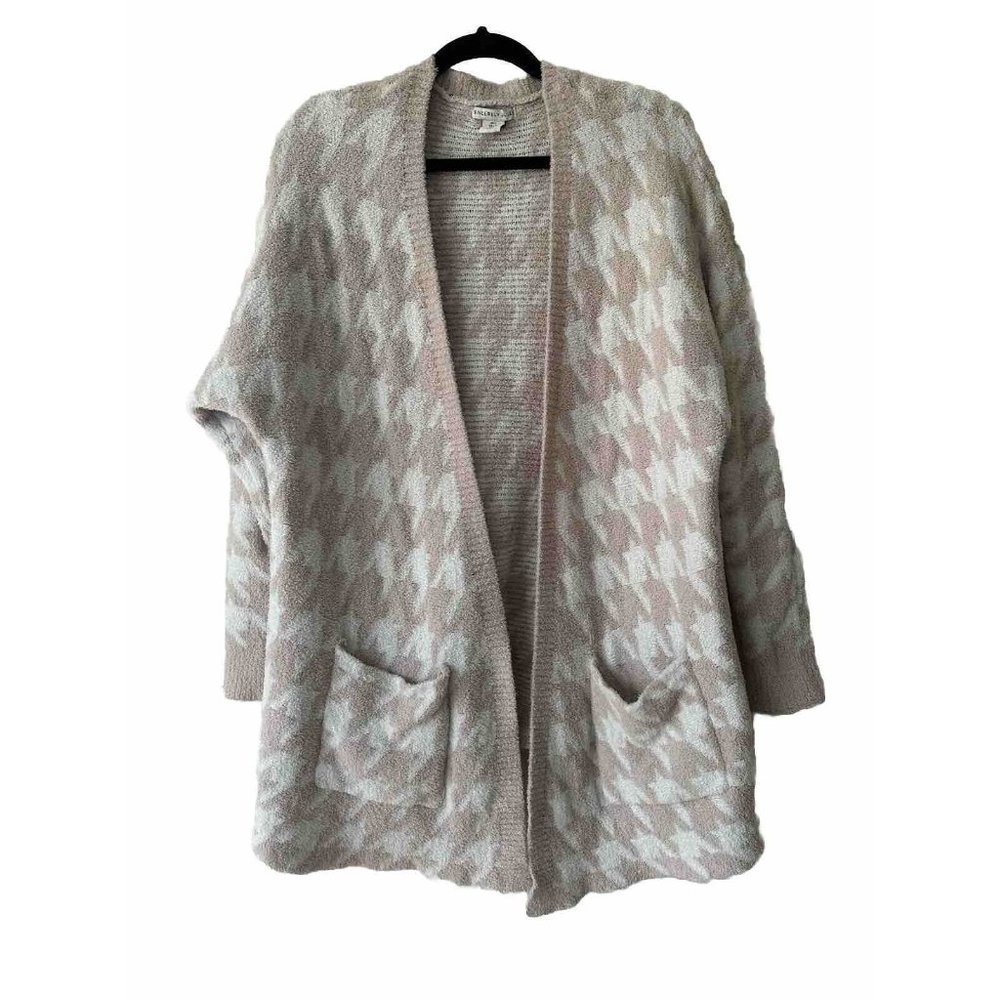 Sincerely Jules Open Front Cardigan Sweater Women's Sz L Hounds Tooth Pockets